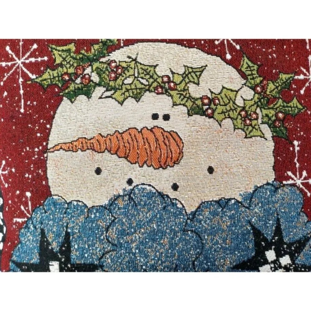 Lisa Hilliker Snowman Pillow Vintage Red Green Tapestry Mohawk USA One Fuzzy